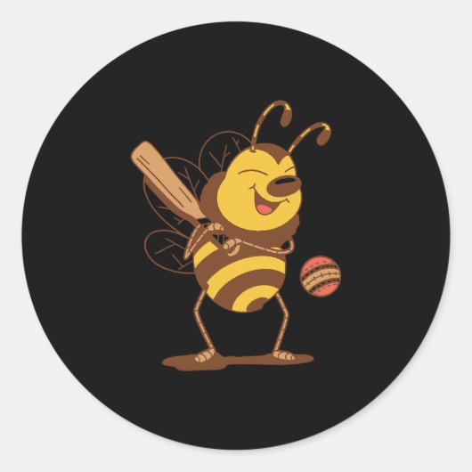 Bij speelt cricket ronde sticker (Voorkant)