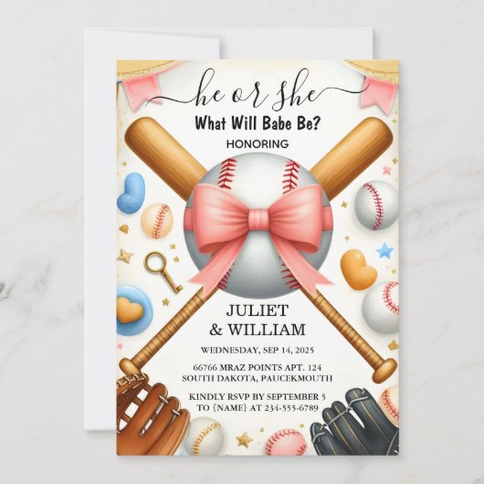 Bij Team Ball Game Pitch Fun Baseball Gender Revea Kaart (Voorkant)