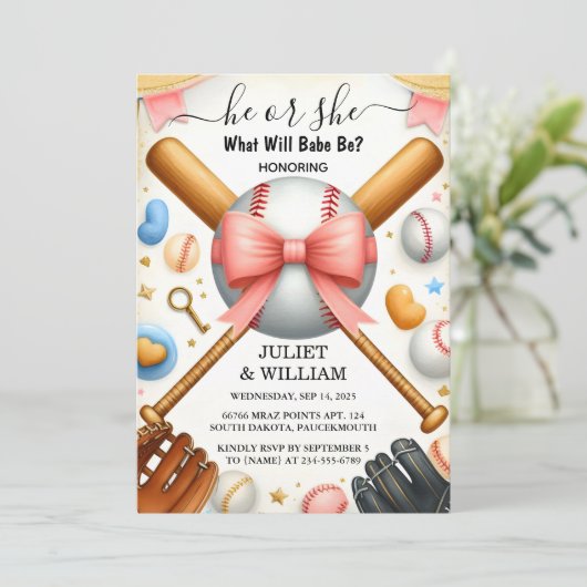 Bij Team Ball Game Pitch Fun Baseball Gender Revea Kaart (Staand voorkant)