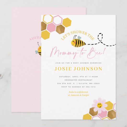 Bij-thema baby shower uitnodiging (Voorkant / Achterkant)