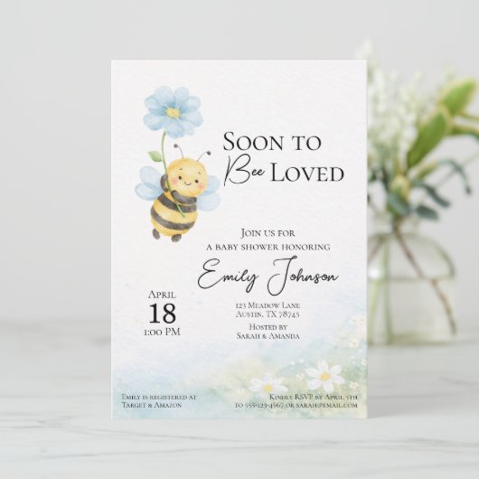 Bij-thema baby shower uitnodiging (Staand voorkant)
