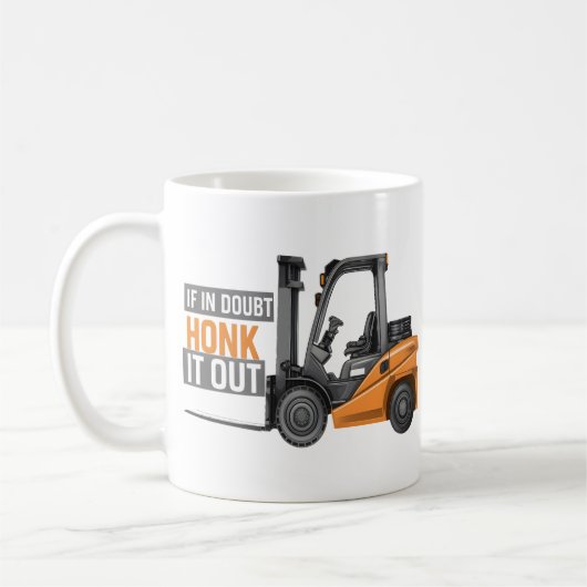 Bij twijfel sla het uit grappige heftruckchauffeur koffiemok (Links)