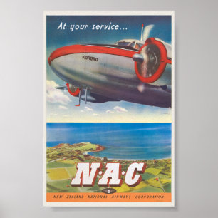 Bij uw Service NAC Nieuw-Zeeland Vintage Poster