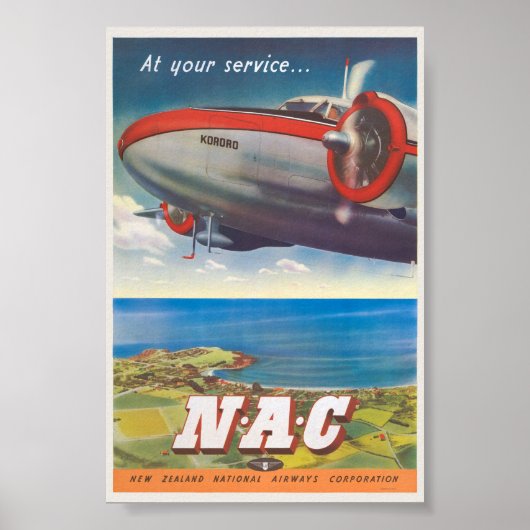 Bij uw Service NAC Nieuw-Zeeland Vintage Poster (Voorkant)