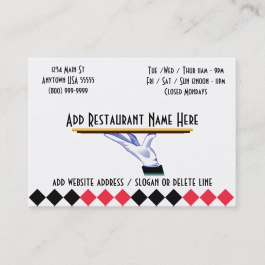 Bij uw Visitekaartjes van de Restaurant van de Die (Voorkant)