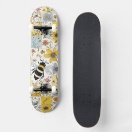 Bij Vintage Bloemengebaksel Geel en Blauw Persoonlijk Skateboard