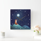 bij vrede ~ Charming Fox zit onder een volle maan Vierkante Klok (Huis)