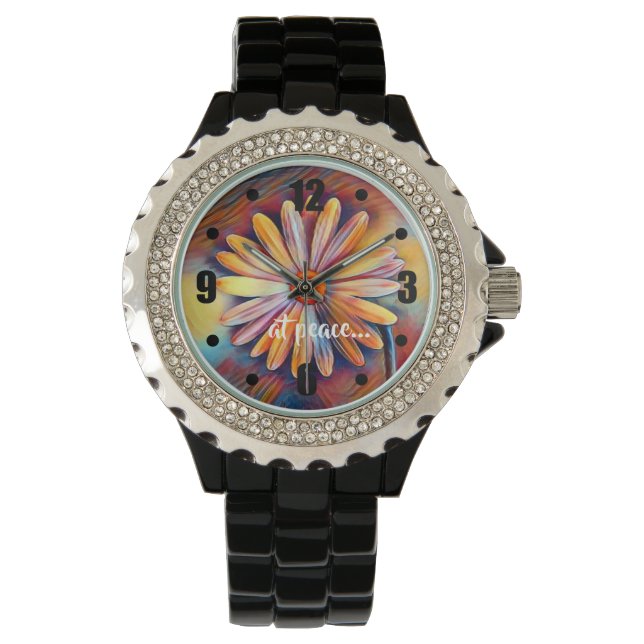 bij vrede - Colorful Daisy Flower Boho Horloge (Voorkant)