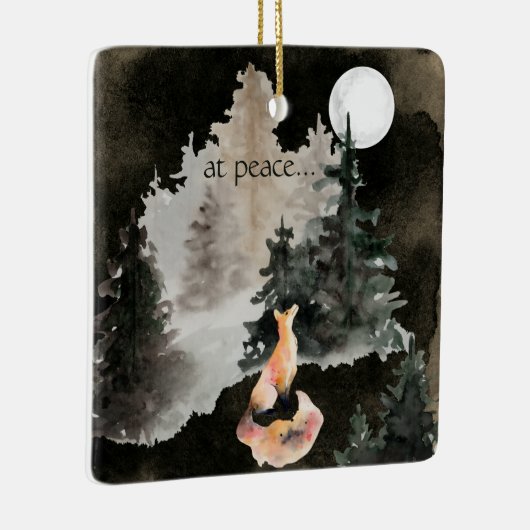 bij vrede ~ Fox en Full Moon Woodland Keramisch Ornament (Rechts)
