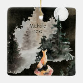 bij vrede ~ Fox en Full Moon Woodland Keramisch Ornament (Achterkant)