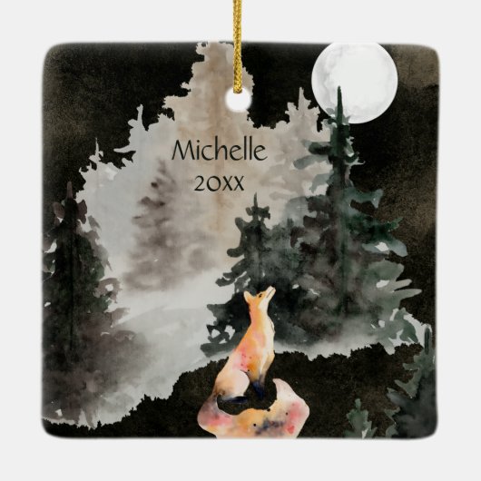 bij vrede ~ Fox en Full Moon Woodland Keramisch Ornament (Achterkant)