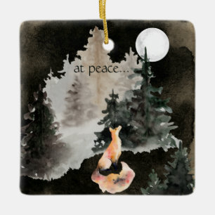 bij vrede ~ Fox en Full Moon Woodland Keramisch Ornament