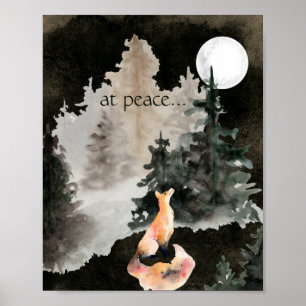 bij vrede ~ Fox en Full Moon Woodland Poster