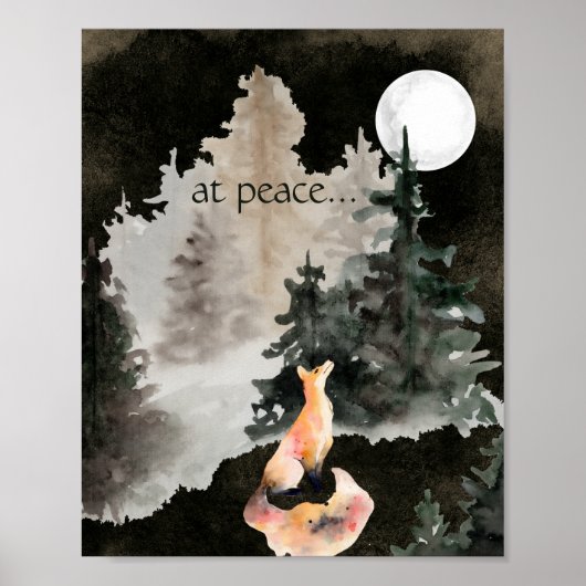 bij vrede ~ Fox en Full Moon Woodland Poster (Voorkant)