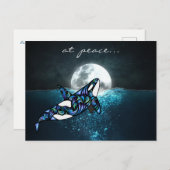 bij vrede ~ Moon Psychedelic Trippy Orca Whale Briefkaart (Voorkant / Achterkant)