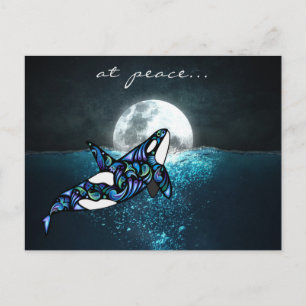 bij vrede ~ Moon Psychedelic Trippy Orca Whale Briefkaart
