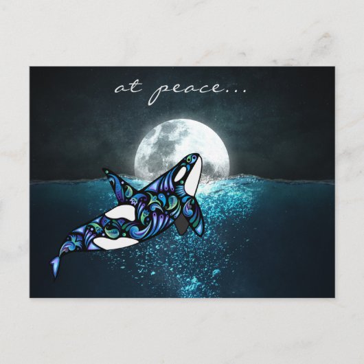 bij vrede ~ Moon Psychedelic Trippy Orca Whale Briefkaart (Voorkant)