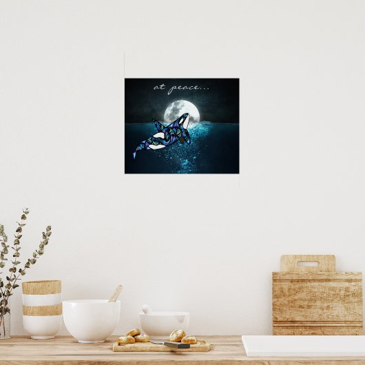 bij vrede ~ Moon Psychedelic Trippy Orca Whale Poster (Keuken)