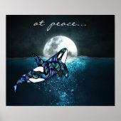 bij vrede ~ Moon Psychedelic Trippy Orca Whale Poster (Voorkant)
