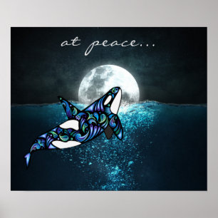 bij vrede ~ Moon Psychedelic Trippy Orca Whale Poster