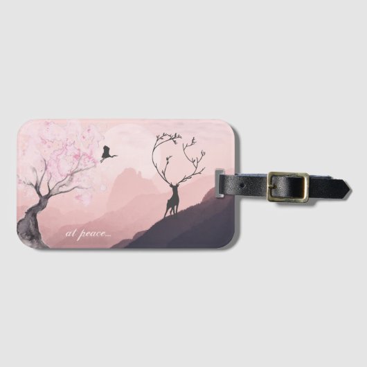 bij vrede, Pink Sunrise Spring Mountain Scene Japa Bagagelabel (Voorkant (horizontaal))