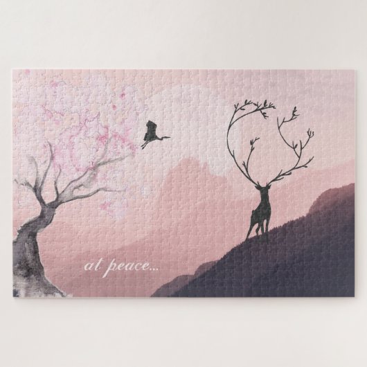 bij vrede, Pink Sunrise Spring Mountain Scene Japa Legpuzzel (Horizontaal)