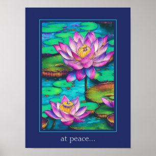 bij vrede - Prachtige roze Lotus Flower Scene Poster