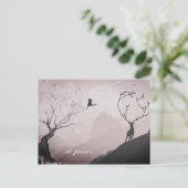 bij vrede ~ Roze Full Moon en Mountain Scene Japan Briefkaart (Staand voorkant)