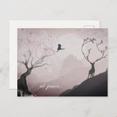 bij vrede ~ Roze Full Moon en Mountain Scene Japan Briefkaart (Voorkant / Achterkant)