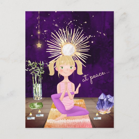 Bij vredesbemiddeling Blond Yoga Girl en Crystals Briefkaart (Voorkant)