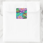 bij vredesmooie roze Lotus Flowers Water Scene Vierkante Sticker (Tas)