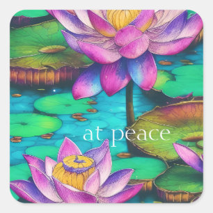 bij vredesmooie roze Lotus Flowers Water Scene Vierkante Sticker