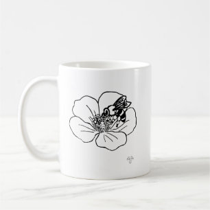 Bij vriendelijke bloemige pollinator lijn kunst mo koffiemok