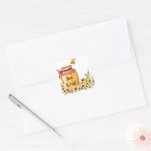 Bij vriendelijke honingpot vierkante sticker (Envelop)