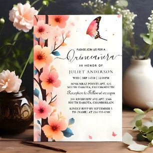 Bij Wood Tree Pink Girly Cherry Blossom Quinceaner Kaart