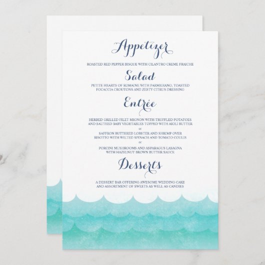 Bij Zee nautische bruiloft menu Kaarten (Voorkant / Achterkant)