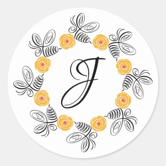 Bij-zelfbloem Monogram Sticker (Voorkant)