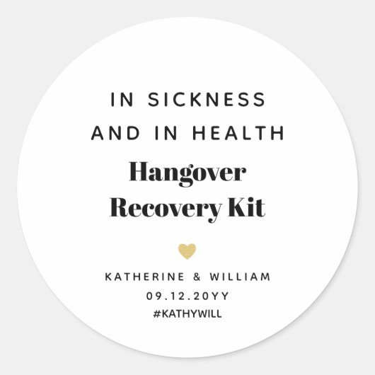 bij ziekte en in de Health Hangover Recovery Kit Ronde Sticker (Voorkant)