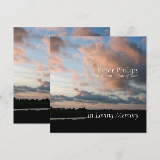 Bij zonsondergang 2 Vreedzame Memorial Service aan Kaart (Voorkant / Achterkant)