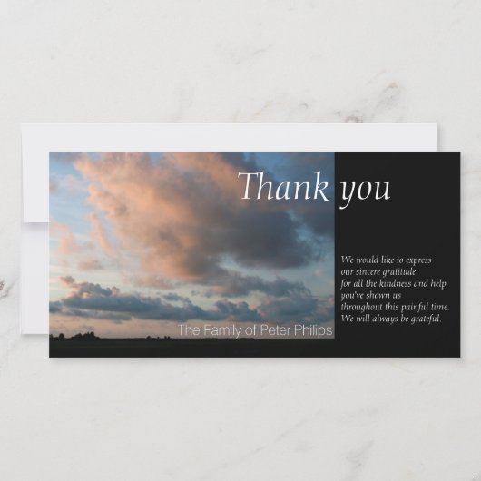 Bij zonsondergang Vredige Lucht 1 Condoleance Dank Bedankkaart (Voorkant)