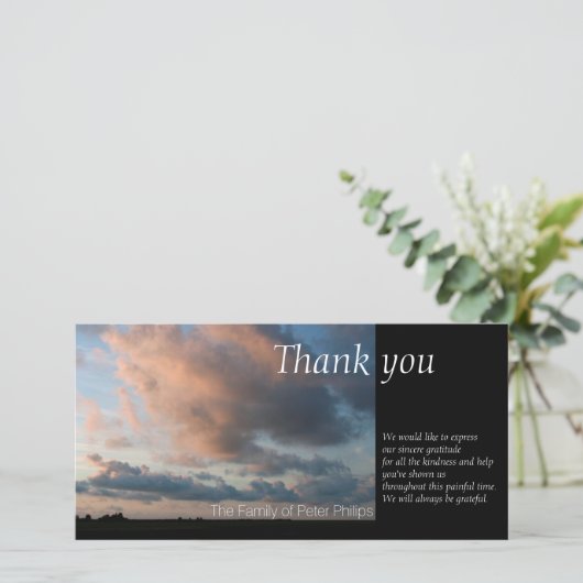 Bij zonsondergang Vredige Lucht 1 Condoleance Dank Bedankkaart (Staand voorkant)