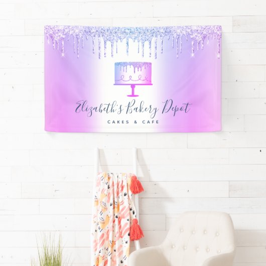 Bijbakkerijbanketbakken Paars glitter-dripscript Spandoek (Insitu)