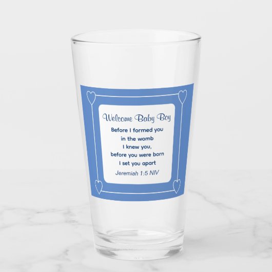 Bijbel Baby shower Verse Striped Blue Party Glas (Voorkant)