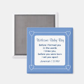 Bijbel Baby shower Verse Striped Blue Party Magneet (Voorkant / Achterkant)