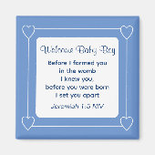 Bijbel Baby shower Verse Striped Blue Party Magneet (Voorkant)