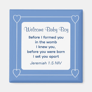 Bijbel Baby shower Verse Striped Blue Party Magneet