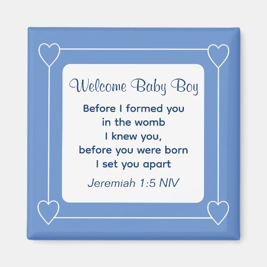 Bijbel Baby shower Verse Striped Blue Party Magneet (Voorkant)