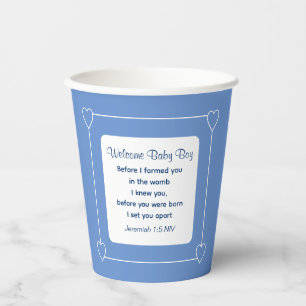 Bijbel Baby shower Verse Striped Blue Party Papieren Bekers