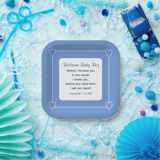 Bijbel Baby shower Verse Striped Blue Party Papieren Bordje (Feest)