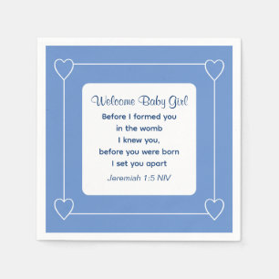 Bijbel Baby shower Verse Striped Blue Party Servet